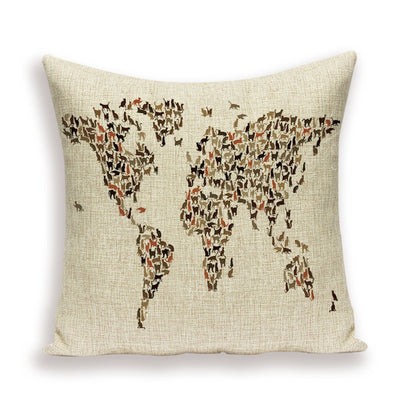 Funda de Almohada Retro con Mapa del Mundo Europeo - Cojín Decorativo Estilo Marroquí en Lino - Image 21