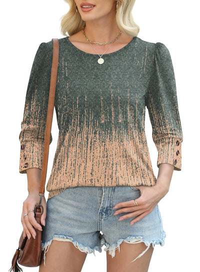 Blusa Elegante Estampada con Botones y Mangas 3/4 Cuello Redondo - Image 48