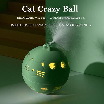 Light green spherical interactive cat toy with cut-out patterns and a central circular feature, measuring 1.89 inches. - Image 2