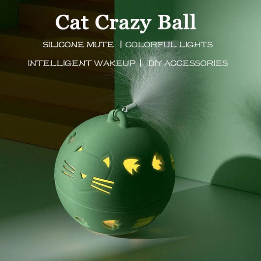 Light green spherical interactive cat toy with cut-out patterns and a central circular feature, measuring 1.89 inches. - Image 2