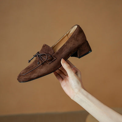 Zapatos de Tacón Grueso con Punta Cuadrada y Moño - Comodidad Premium en Cuero Dividido - Image 23