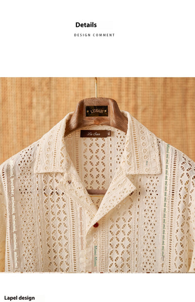 Camisa de Cuello Cubano Hueco de Algodón Manga Larga - Image 9