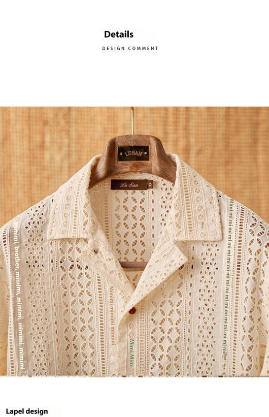 Camisa de Cuello Cubano Hueco de Algodón Manga Larga - Image 9
