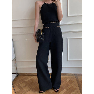 Pantalón Palazzo Cintura Alta Estilo Francés con Cadena Decorativa - Image 3