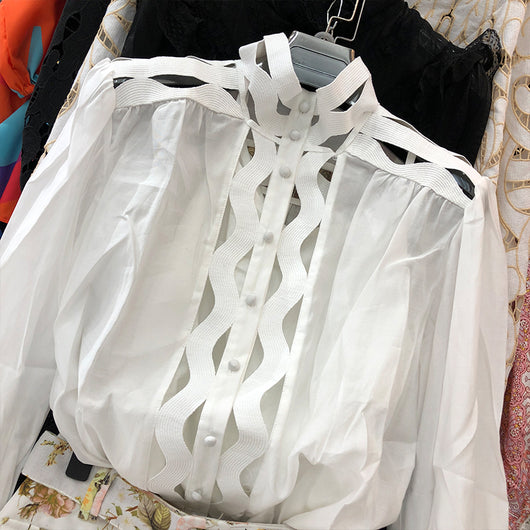 Conjunto de 2 Piezas: Blusa Hueca Manga Larga + Short Estampado - Image 8
