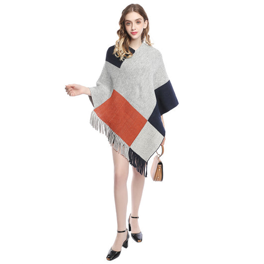 Capa Tejida para Mujer con Patchwork de Contraste de Colores - Image 15