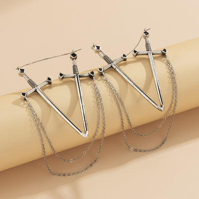Aretes Largos de Espada Exagerada con Borla Elegante - Image 4