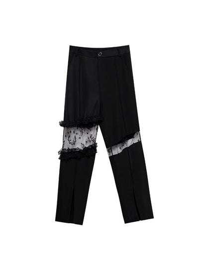 Pantalón Ancho Cintura Alta con Abertura Lateral y Encaje para Mujer - Image 4