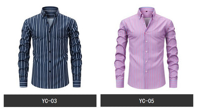 Camisa Estampada Digital a Rayas con Cuello Solapa - Manga Larga para Hombre - Image 24
