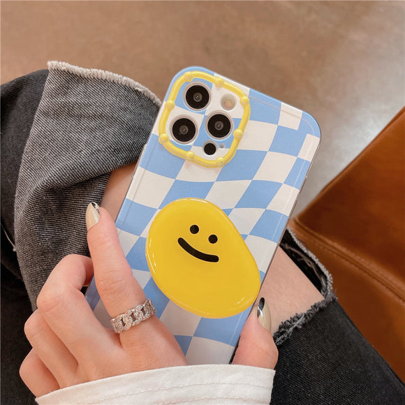 Funda Celular Ajedrez Azul Estilo Coreano con Soporte Integrado