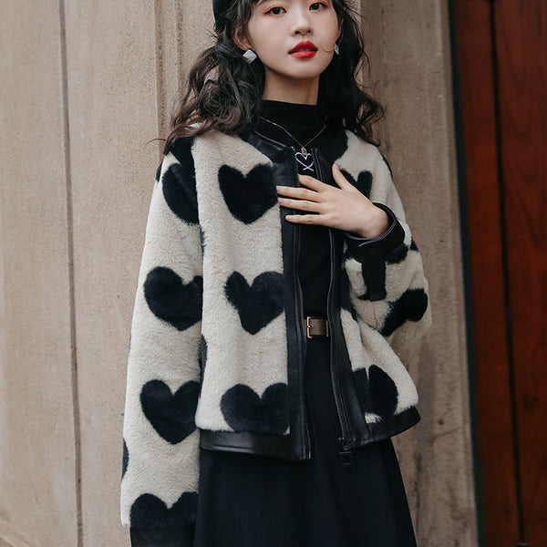 Chaqueta Acolchada con Diseño de Corazón y Forro de Lana para Mujer