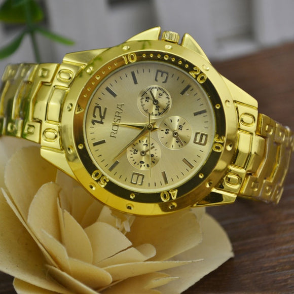 Reloj de Cuarzo con Correa de Acero y Esfera Romana Dorado
