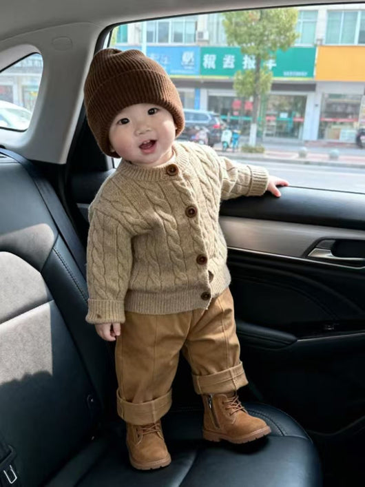 Suéter Tejido Grueso Estilo Coreano para Niño Otoño-Invierno en Khaki con Bordado - Image 15