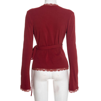 Blusa Escote en V Profundo con Cruzado Frontal y Encaje - Image 18