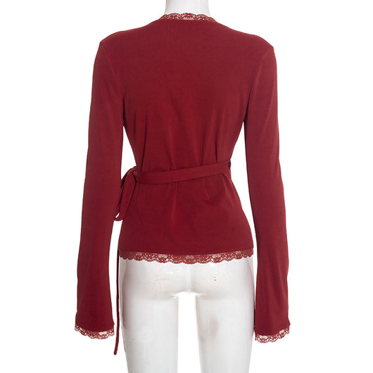Blusa Escote en V Profundo con Cruzado Frontal y Encaje - Image 18
