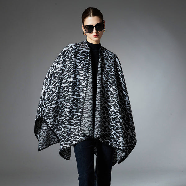 Chal Cruzado Estampado Leopardo Negro - Versátil para Primavera, Otoño e Invierno