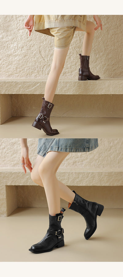 Botas Cortas de Tacón Grueso Retro Versátiles - Image 9