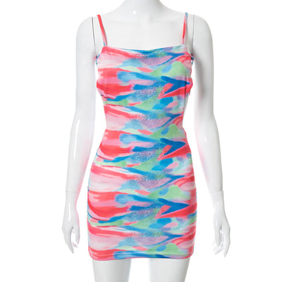 Vestido Corto Ajustado con Tirante Estampado Contrastante - Image 15