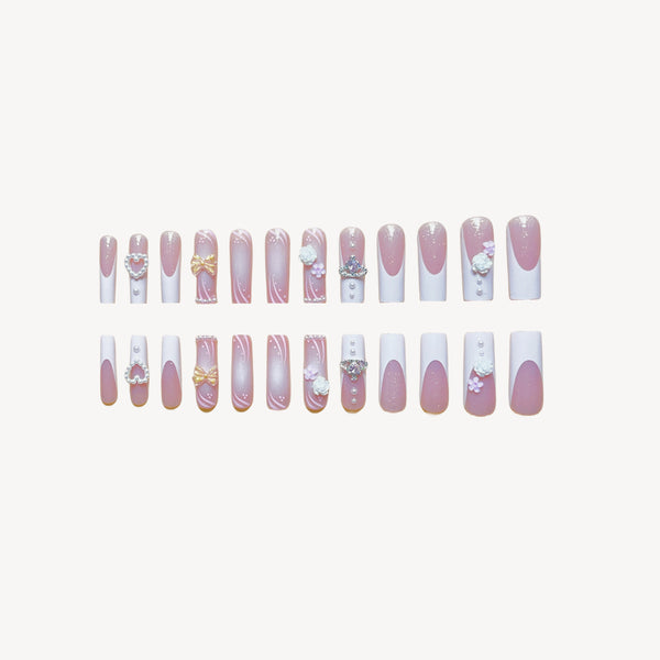 Uñas Postizas Rectangulares con Diamantes Multi-Brillantes