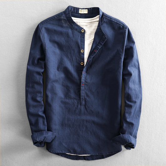 Camisa de Lino Suelta para Hombre - Manga Larga Casual Color Sólido - Image 2