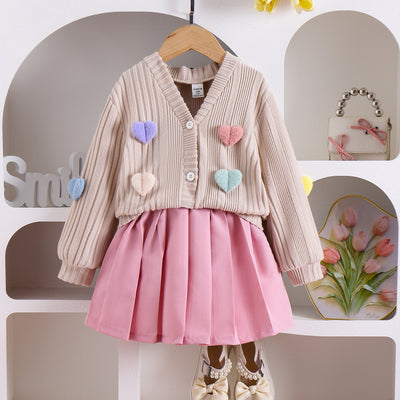 Conjunto Elegante: Abrigo Manga Larga y Falda Tableada Liso