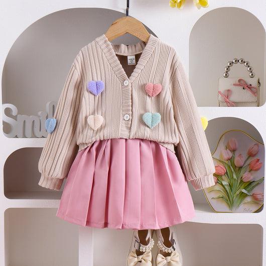 Conjunto Elegante: Abrigo Manga Larga y Falda Tableada Liso