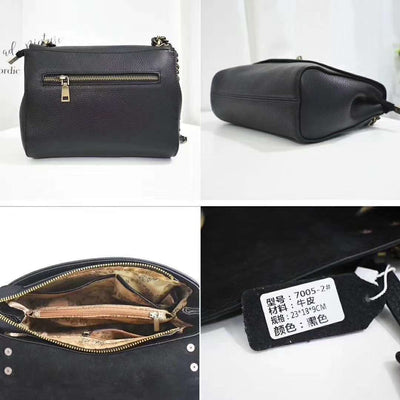 Bolso Bandolera de Cuero con Cadena - Diseño Versátil de Color Sólido - Image 16