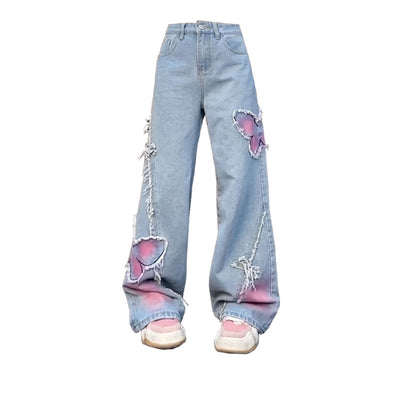 Pantalones Vaqueros Vintage con Bordado de Mariposas en Tela Pasta - Image 7