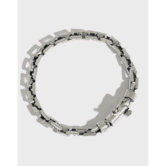 Pulsera de Plata Esterlina con Cruz Vintage Desgastada - Diseño Personalidad