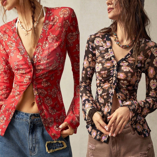 Blusa Estampada Slim Fit Retro para Mujer - Diseño Europeo Elegante