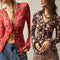 Blusa Estampada Slim Fit Retrô para Mulheres - Design Europeu Elegante