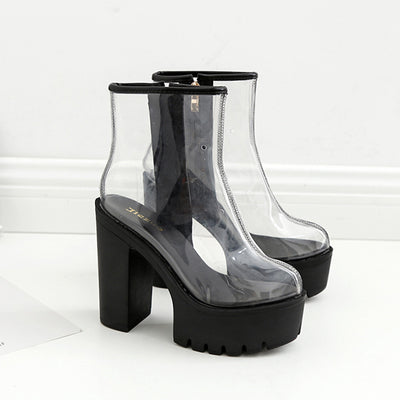 Botas de Tacón Alto Transparente Impermeables con Plataforma Gruesa - Image 5
