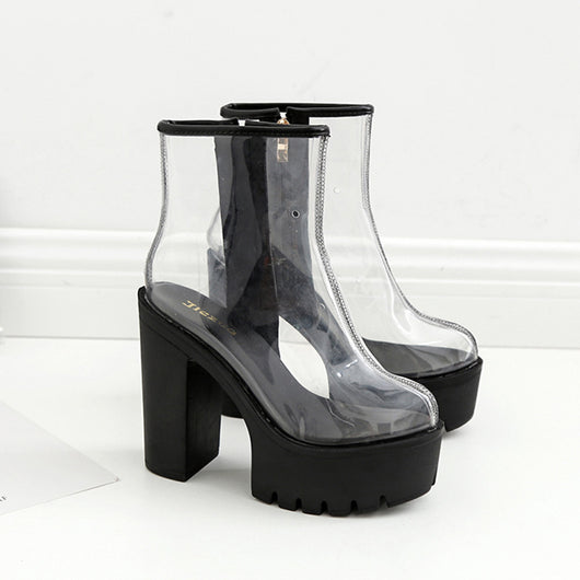 Botas de Tacón Alto Transparente Impermeables con Plataforma Gruesa - Image 5