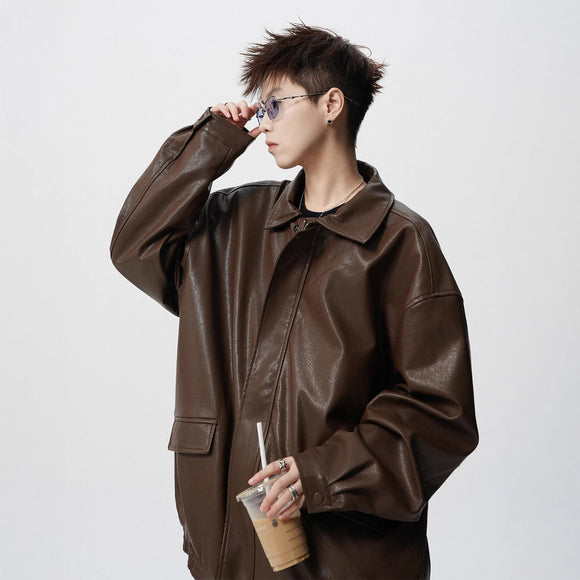 Chaqueta de Cuero para Motociclista Estilo Retro Americano Peso Pesado