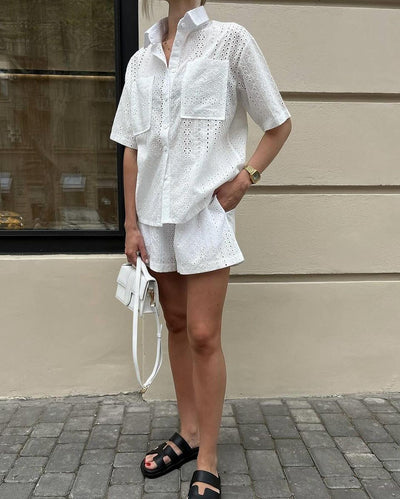Blusa Corta con Cuello de Solapa y Detalles Calados para Mujer - Image 16