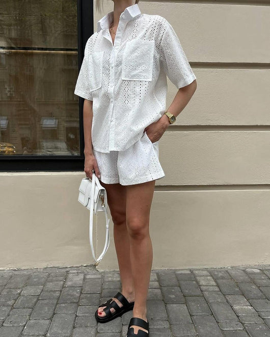 Blusa Corta con Cuello de Solapa y Detalles Calados para Mujer - Image 16