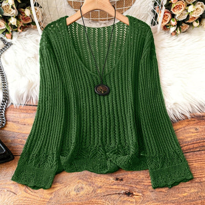 Suéter Calado Talla Grande para Mujer - Manga Larga Tejida Cuello V - Image 3