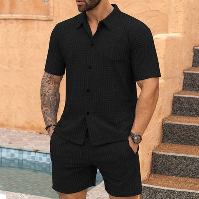 Camisa Casual Jacquard con Solapa y Botones - Conjunto Elegante para Hombre - Image 35