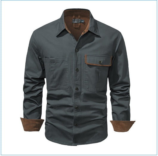 Camisa Polo de Manga Larga Algodón Lavado Tallas Grandes Hombre Color Sólido - Image 26