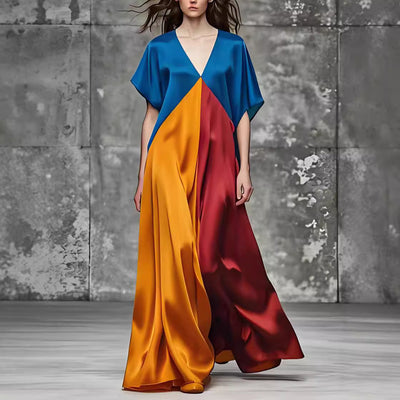 Vestido Holgado de Cuello Redondo y Mangas Cortas