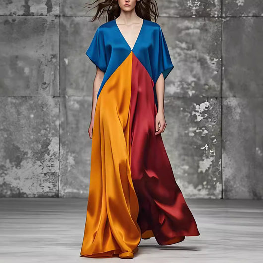 Vestido Holgado de Cuello Redondo y Mangas Cortas