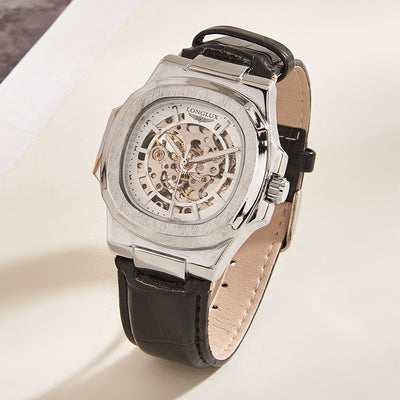 Reloj Mecánico Impermeable para Hombre con Correa de Cuero Barril - Image 3