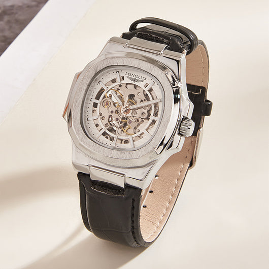 Reloj Mecánico Impermeable para Hombre con Correa de Cuero Barril - Image 3