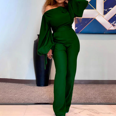 Jumpsuit Talla Grande Hombro Descubierto Color Sólido Africano - Image 11