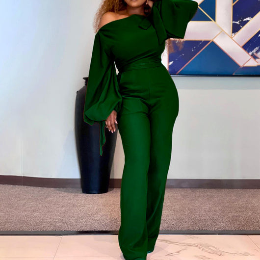 Jumpsuit Talla Grande Hombro Descubierto Color Sólido Africano - Image 11