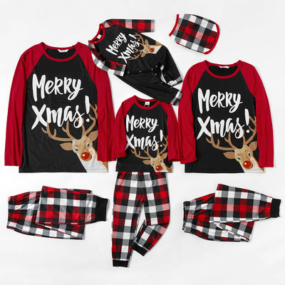 Black and red long-sleeve Christmas top with reindeer and "Merry Xmas!" text, paired with red, black, and white plaid pants. - Image 16