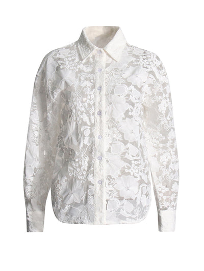 Conjunto Elegante: Blusa Bordada Transparente con Pantalón Talle Alto - Image 12