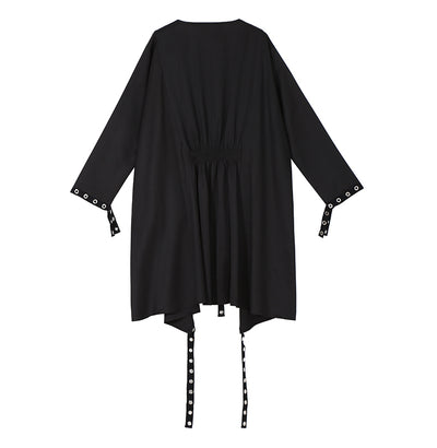 Abrigo Trench Coat Negro Entallado de Manga Larga para Mujer - Image 16