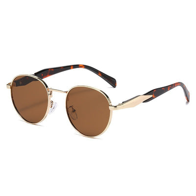 Silver metal round frame sunglasses with dark grey lenses and black temples, offering UV protection for women. - Image 11