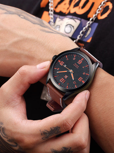 Reloj de Cuarzo para Hombre con Correa de Cuero, Esfera Grande y Calendario - Image 9